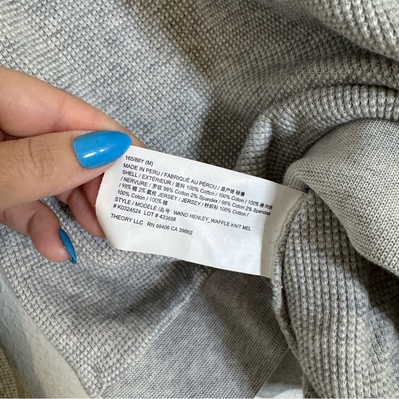Theory Gray weekend waffle knit Henley lounge long sleeve shirt - Picture 4 of 5